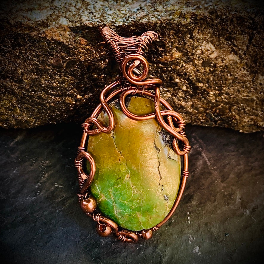 Copper Wire Wrapped Serpentine Necklace