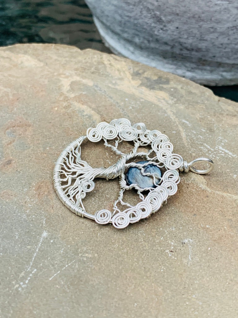 Sterling Silver Spiral Tree - Black Moon