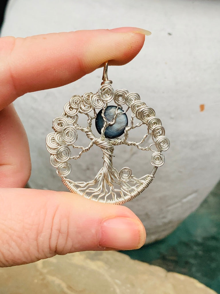 Sterling Silver Spiral Tree - Black Moon