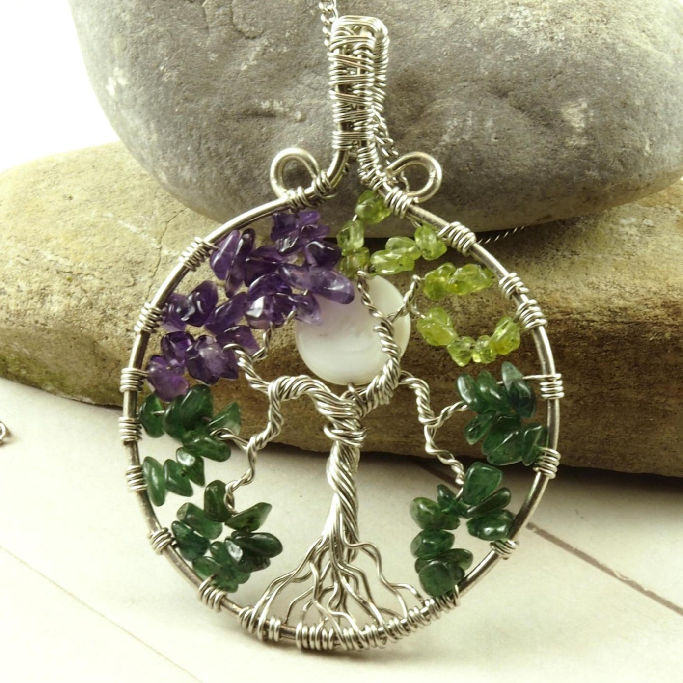 Custom Family Tree Gemstone Necklace