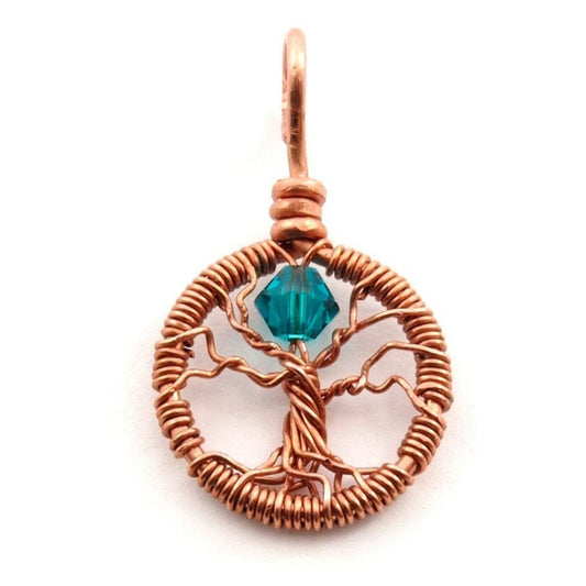 Delicate Blue Zircon Crystal Tree of Life Pendant ~ December Birthstone