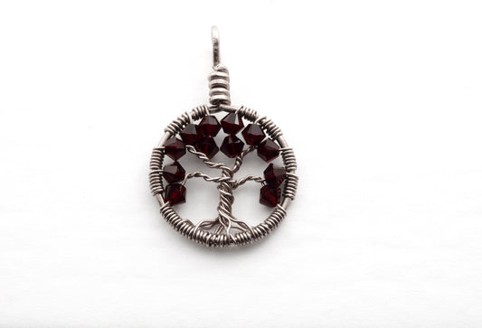 Garnet Crystal Tree of Life Pendant ~ January Birthstone