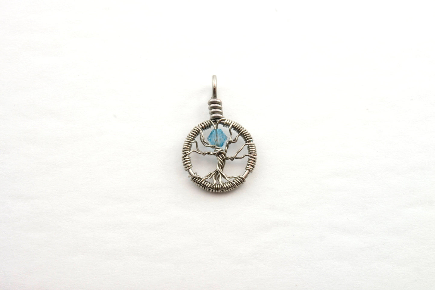 Delicate Aquamarine Crystal Tree of Life Pendant ~ March Birthstone