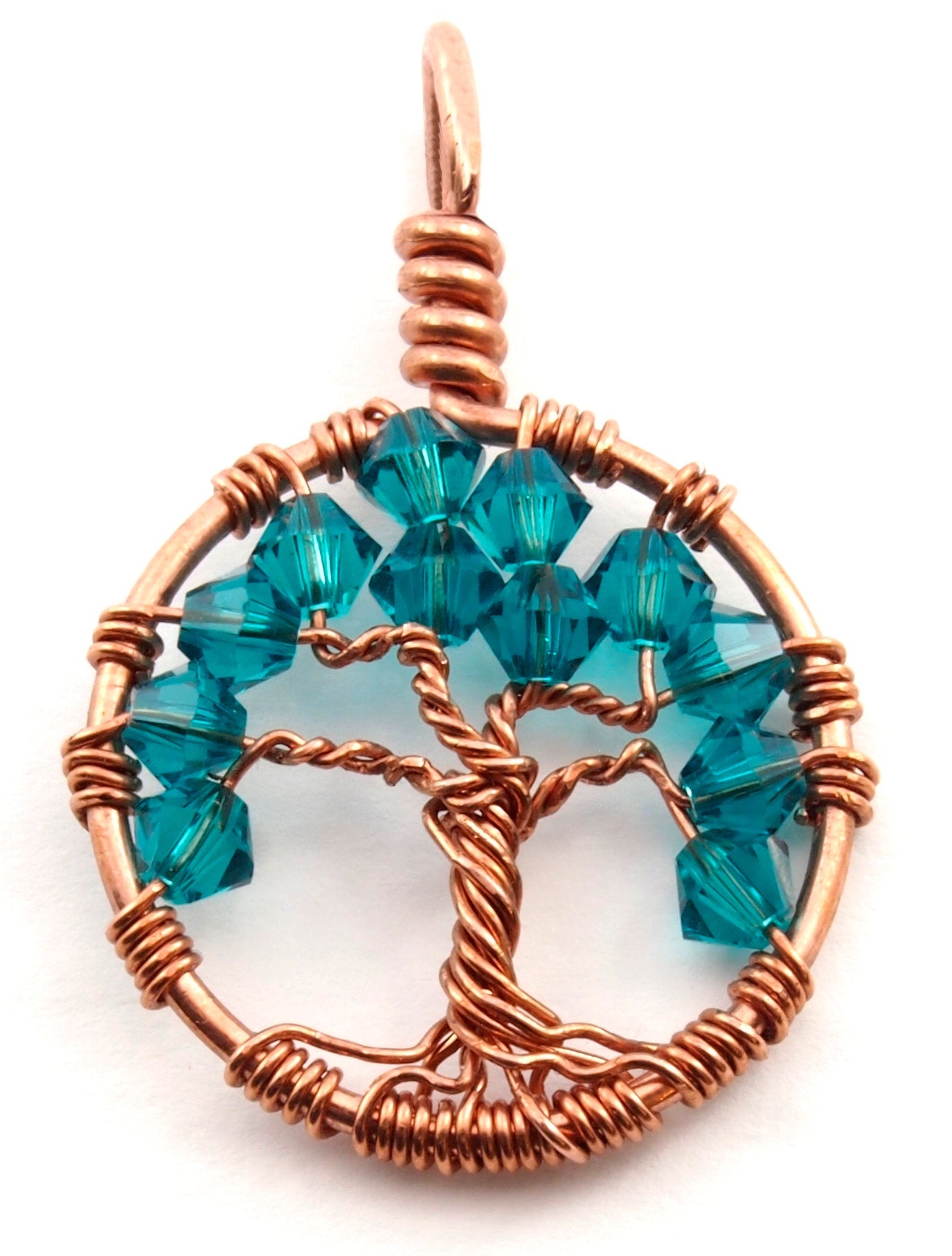 Blue Zircon Crystal Tree of Life Pendant ~ December Birthstone