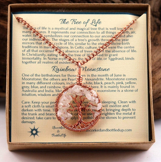 Rainbow Moonstone Tree of Life Pendant