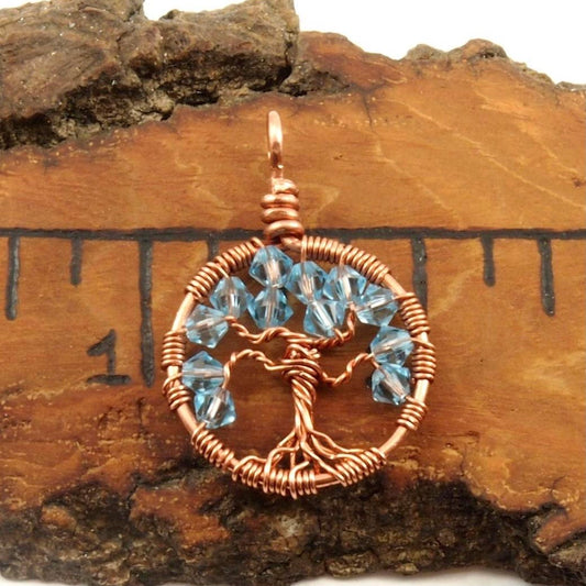 Aquamarine Crystal Tree of Life Pendant ~ March Birthstone