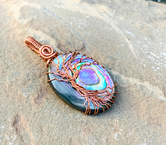 Paua / Abalone Shell Tree of Life Pendant in Copper