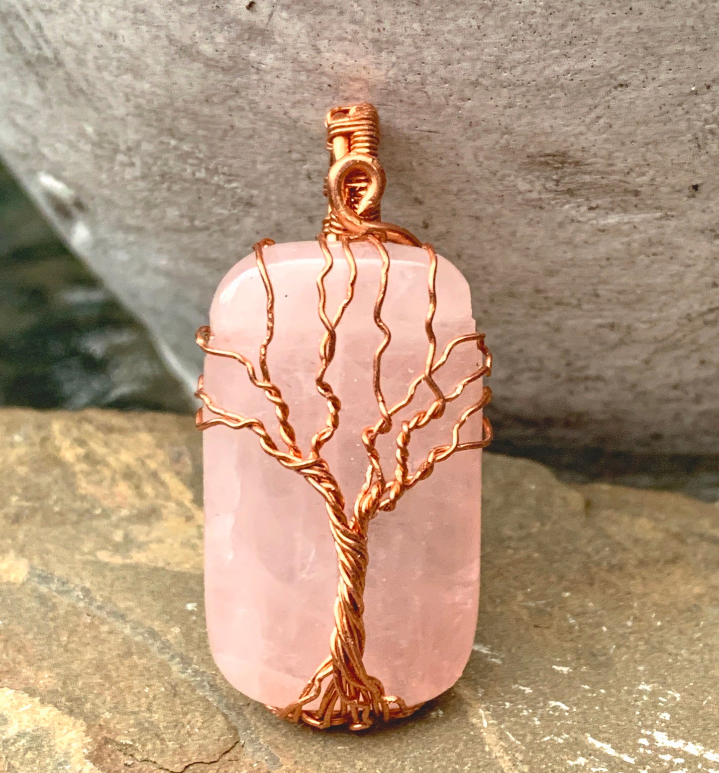 Rose Quartz Tree of Life Pendant in Copper