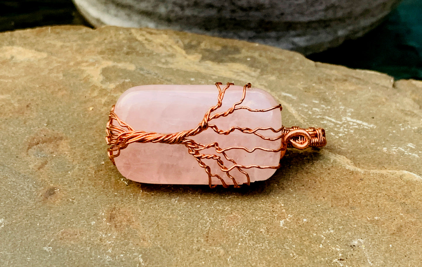 Rose Quartz Tree of Life Pendant in Copper